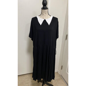Torrid Dress Womens 4X 26 Black White Collared Gothic Peter Pan Skater Rayon